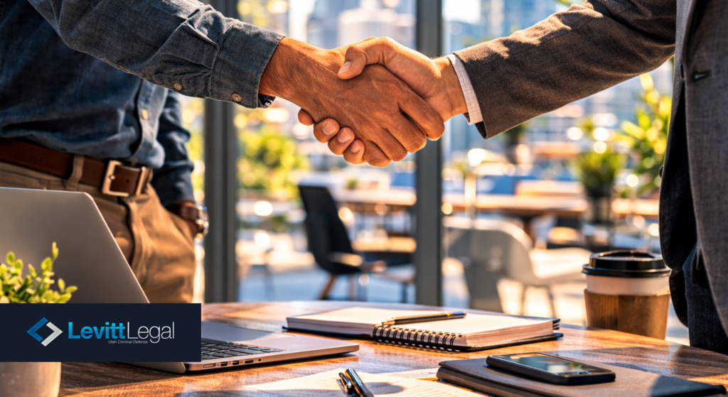 Business handshake representing new opportunities after clean criminal record in Utah
